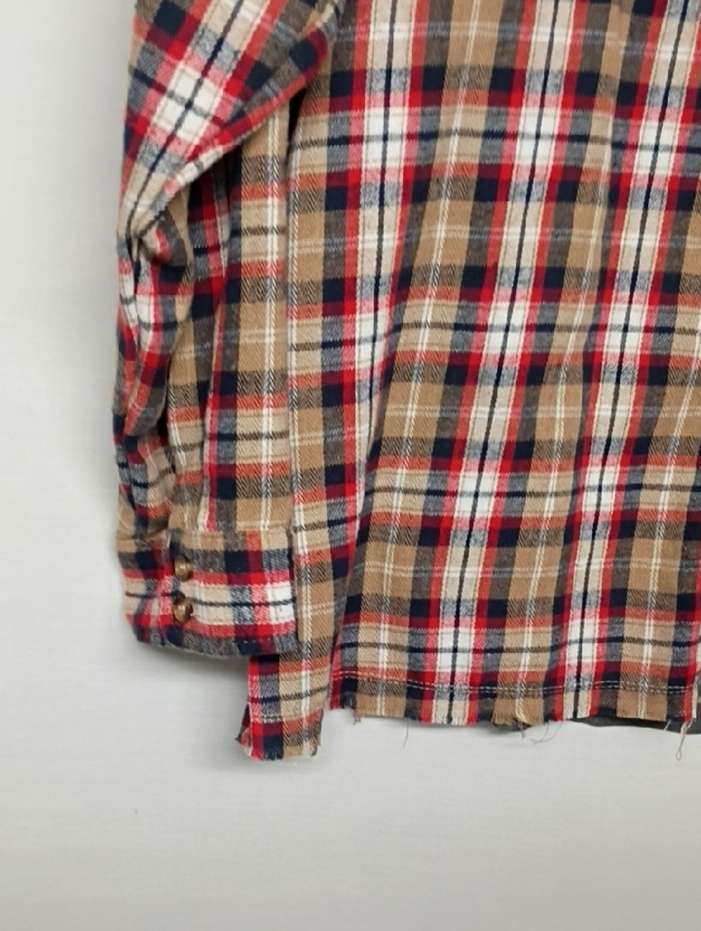 Plaid Button-Down Shirt with Graphic Back - Beige, Red & Gray - Picture 6 of 9